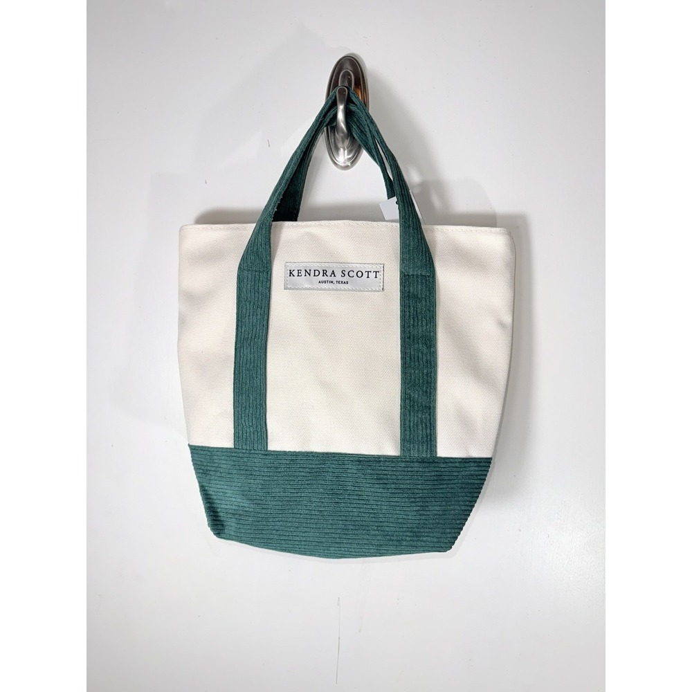 Kendra Scott Mini Cotton Canvas Tote Bag in Beige & Green NWT 12x10